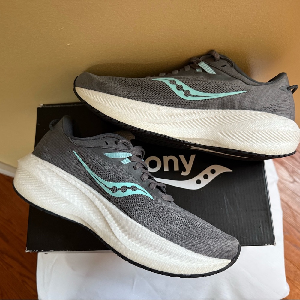 SAUCONY Triumph 21 Gray and Teal Athletic Shoes - Picture 3 of 9